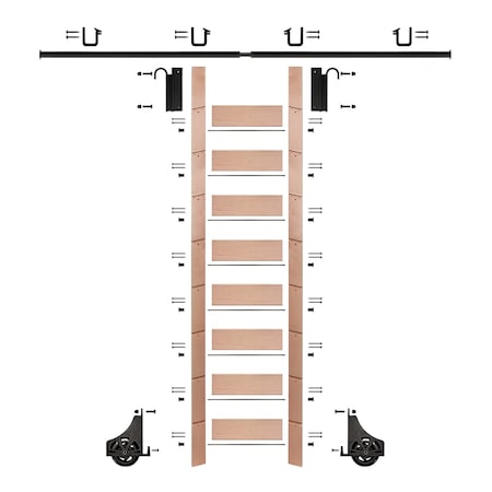 MEADOW LANE Ladder 107 in. Un-Finished Oak Black Hook with 8 ft. Rail Kit EG.300-107RO-08.08